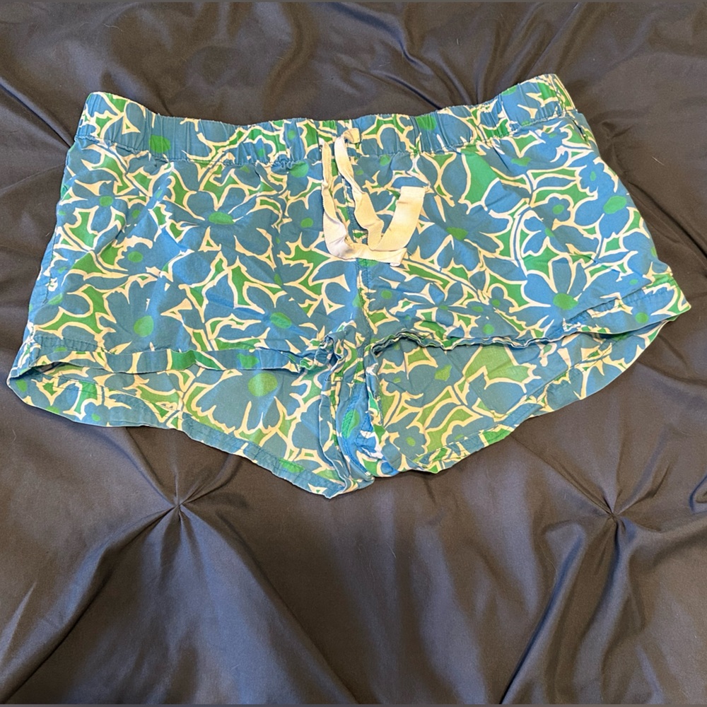 J. Crew Blue Floral Lounge Shorts Size M Drawstring 100% cotton